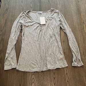 NWT Doubleju Light Gray Long Sleeve Ribbed Henley Top Size XL